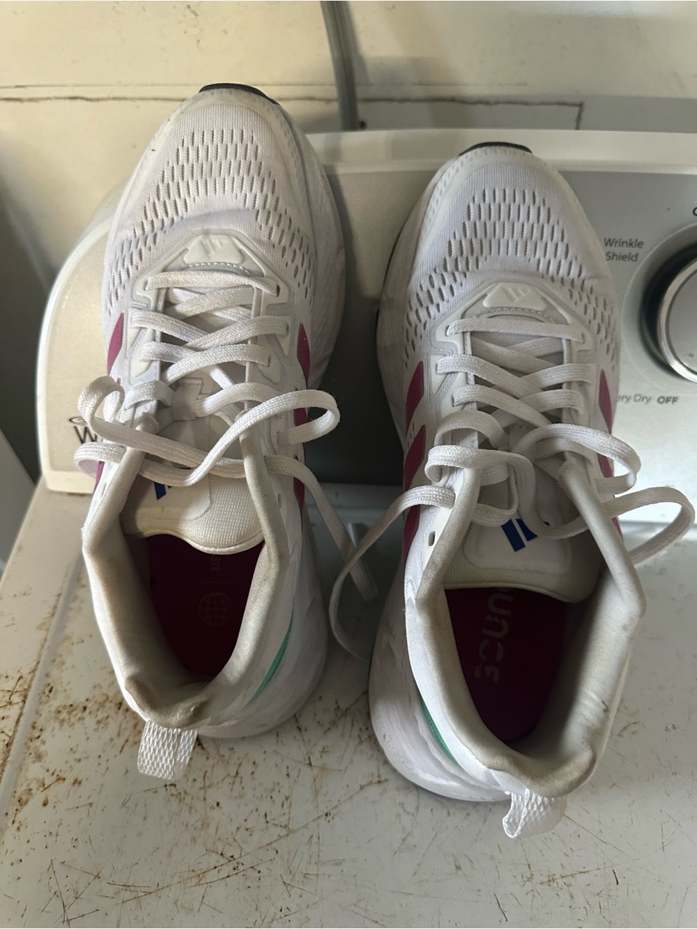 adidas White Running Sneakers with Pink Accents